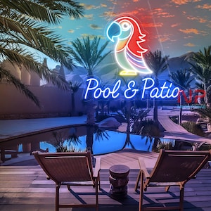 Pool and Patio Neon Sign, Outdoor Patio Signs, Customized Bar Signs, Palm Tree Sign, Pool And Patio Decor, Poolside Sign, Pool Bar Decor