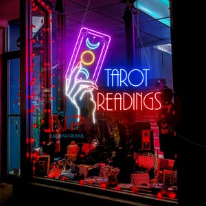 Letrero de neón para lectura de tarot, signo astrológico del tarot, lectura de cartas del tarot, luz psíquica del tarot, letrero LED del tarot, letrero de adivinación, regalo de Halloween
