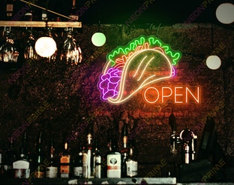 Taco Open LED Neon Sign, Mexican Decor for Kitchen, Taco Party Led taco light, Led taco neon sign, Taco decorations, Gifts for taco lover