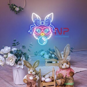 Letrero de neón de conejito de Pascua, conejito iluminado, letrero de conejito, decoración de dormitorio de guardería de conejo, decoración de dormitorio de guardería, decoración de feliz Pascua