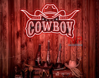 Cowboy-neonbord, cowboyhoed-neonbord, cowboy decor led-neonbord, Howdy-neonbord, Howdy Darlin-neon, western-neonbord, aangepast neonbord