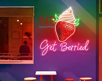 Get Berry LED Neon Schild, Erdbeere Neonlicht, lustige Küche Wanddekor, Eis Neonlicht, süße Leckerei Wohnkultur, Dessert Raumschild