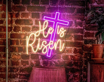He Is Risen Neon Sign Cross Neon Sign He Is Risen Led Sign Custom Neon Sign Happy Easter Wall Decor Jesus Sign Easter Day Decor Church Decor