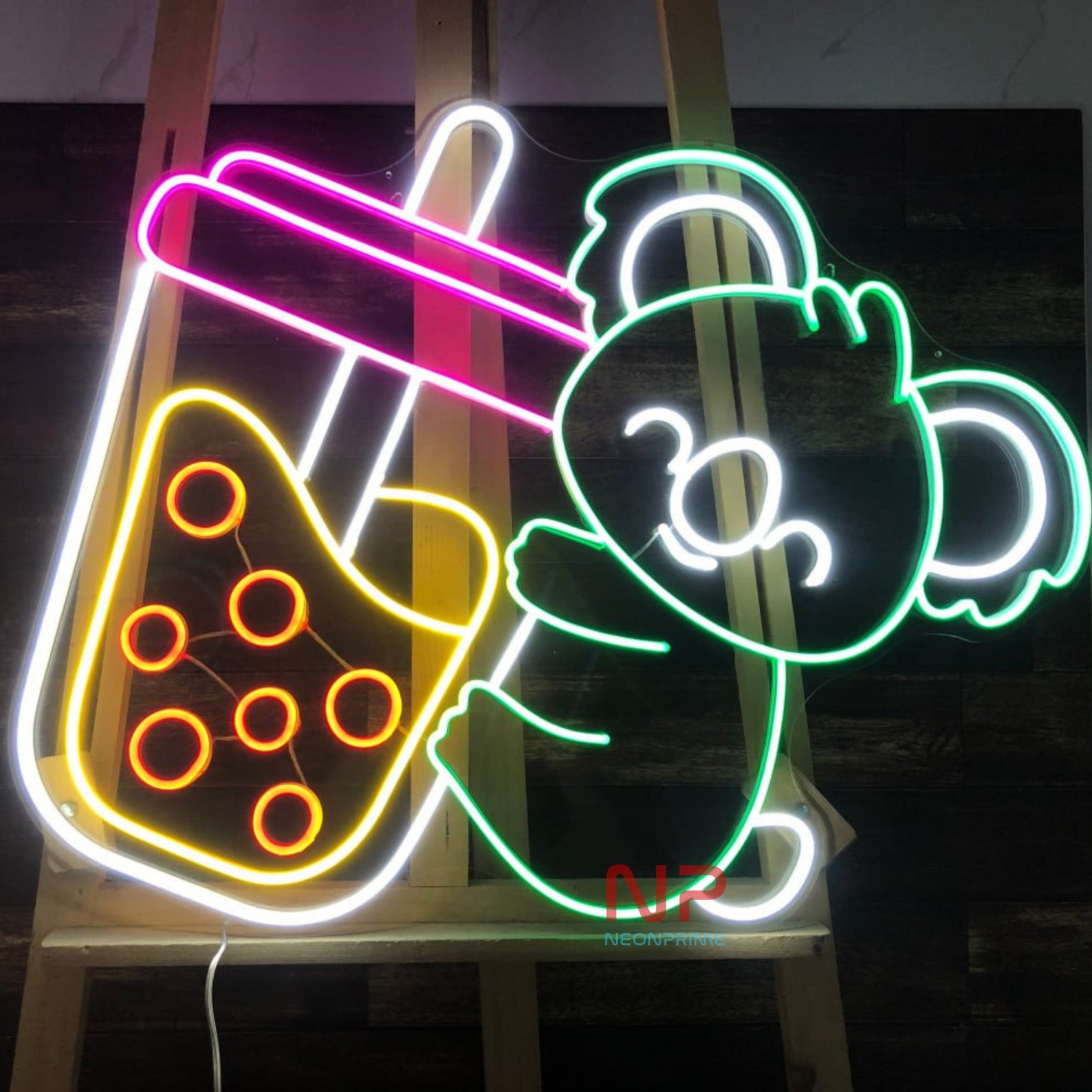 Cute Cat Drinking Boba Tea Neon Sign Bubble Tea Neon Light Milk Tea ...
