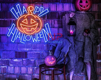 Happy Halloween Neon Sign, Pumpkin LED Neon Sign, Halloween LED Neon Sign, Halloween Decor Wall Sign, Halloween Gift, Halloween Decor Home