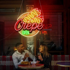 Crepe Open Neon Sign, Crepe Cake Led Sign, Crepe Store Decor, European Food Decor, French Crepe Neon, Bakery Wall Decor, Custom Neon Sign