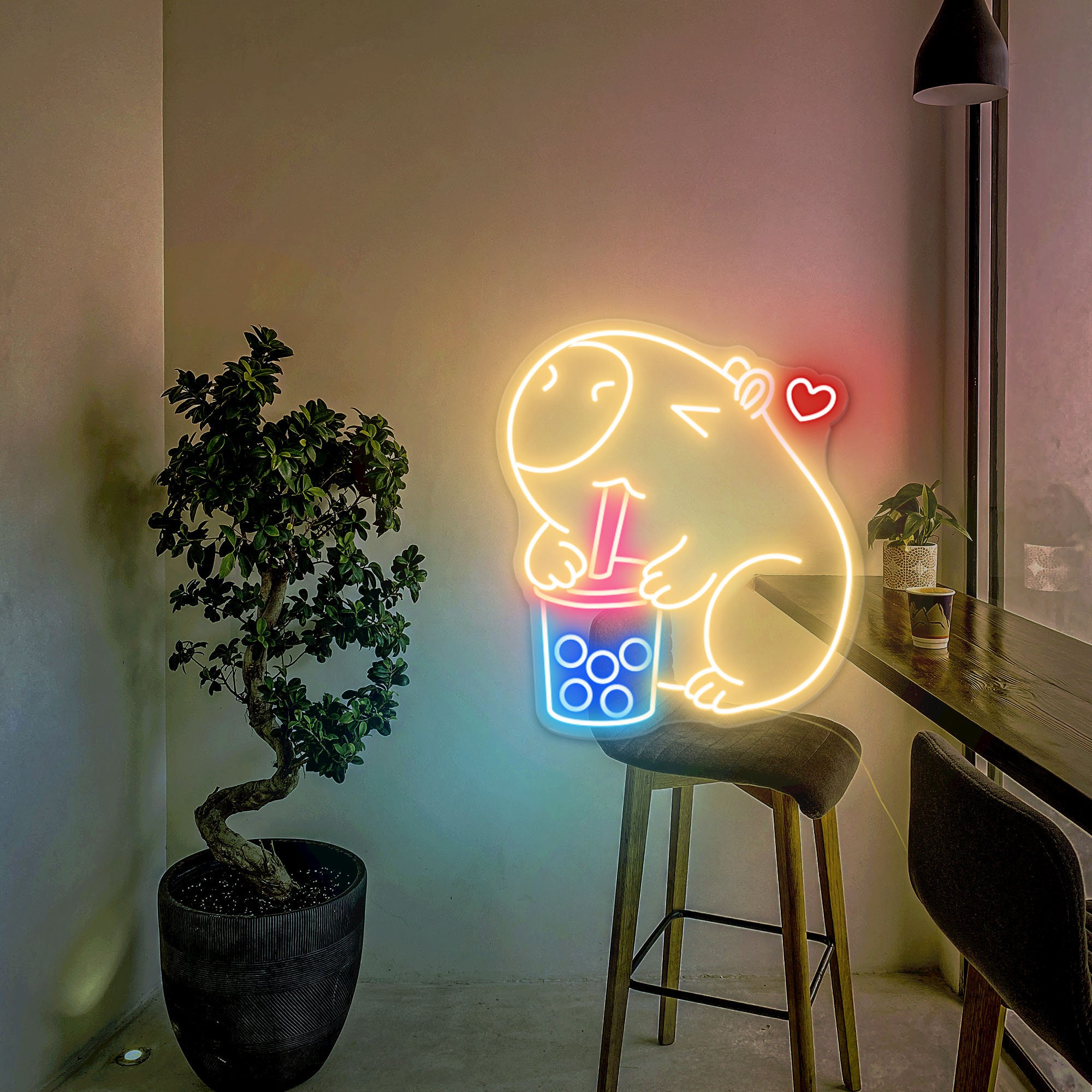 But First Boba Tea Sign, Cappy Neon Light, Cute Capybara Neon Sign ...