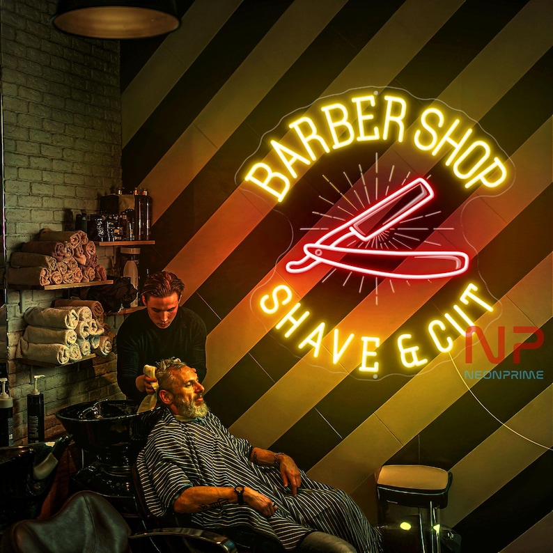 Key Word Sign Shaving Razor Barber Shop Neon Sign, Barber Open Shop, Barber Open Neon Light, Hair ...