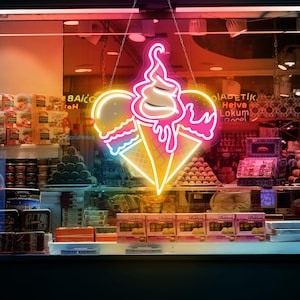 Ice Cream Neon Sign, Ice Cream Shop LED Sign Ice Cream Custom Neon Sign For Coffee Shop Business Led logo Decor Ice Cream Coffee Shop Decor