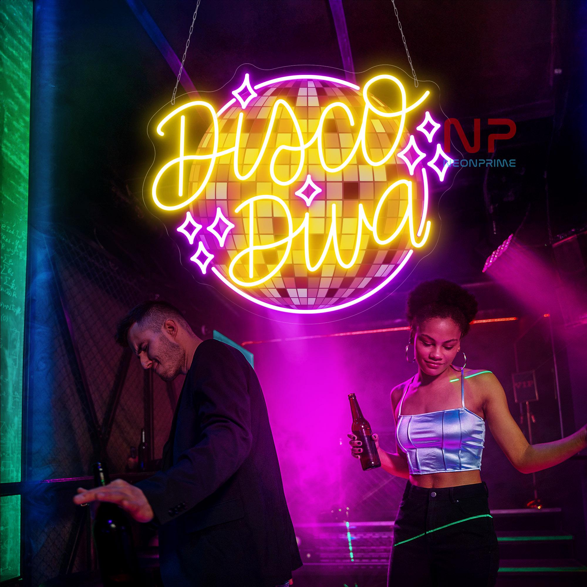 Diva Sign Disco Diva Neon Sign, Disco Party Sign, Retro Disco Ball Sign, Disco ...