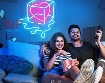 Iced melted heart neon sign, heart neon sign, melted heart led sign, custom neon sign, heart wall sign, bedroom wall sign, gift for lover