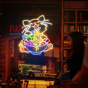 Cat Ramen Neon Sign, Ramen LED Neon Sign, Japanese Ramen Sign, Custom Ramen Led Sign, Ramen Bowl Neon Sign, Restaurant Japanese Food Sign