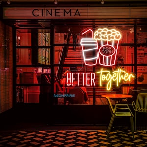 Better together Coke and popcorn sign concessions neon sign Popcorn Drinks LED Sign Cinema Bar Movie Theater Film Room Wall Decor Snack Bar
