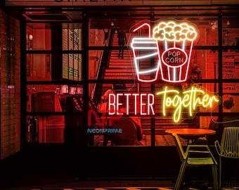 Better together Coke and popcorn sign concessions neon sign Popcorn Drinks LED Sign Cinema Bar Movie Theater Film Room Wall Decor Snack Bar