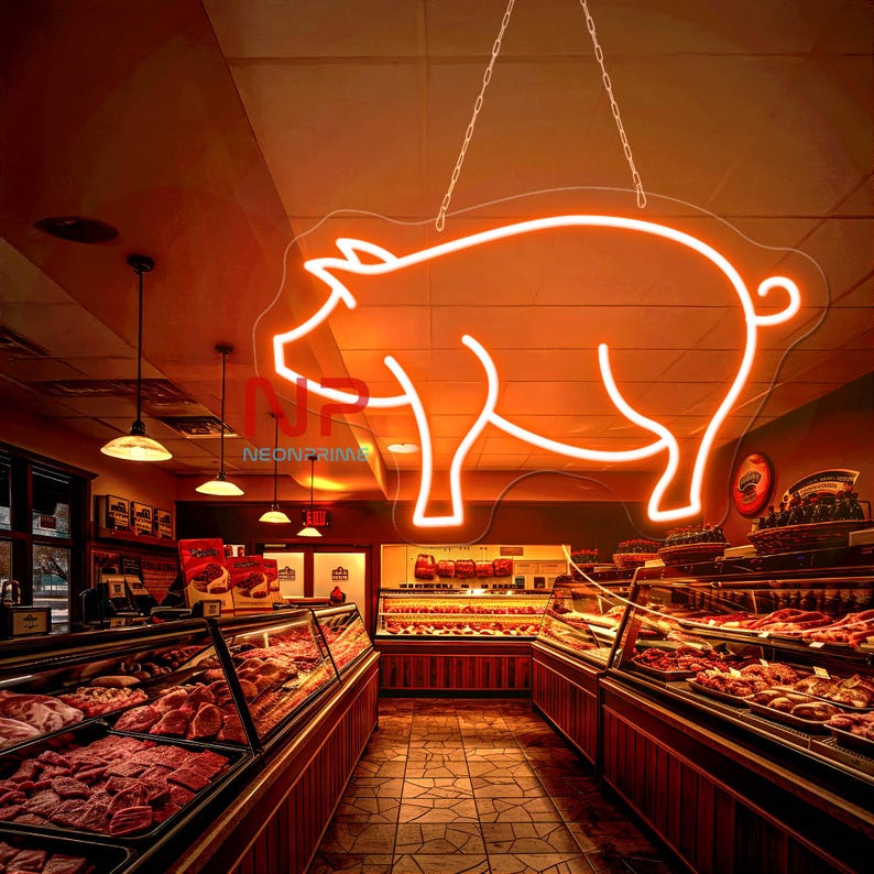 Open Butcher Sign Chicken Pig Cow Neon Light Farm Animal Neon Sign Barn ...
