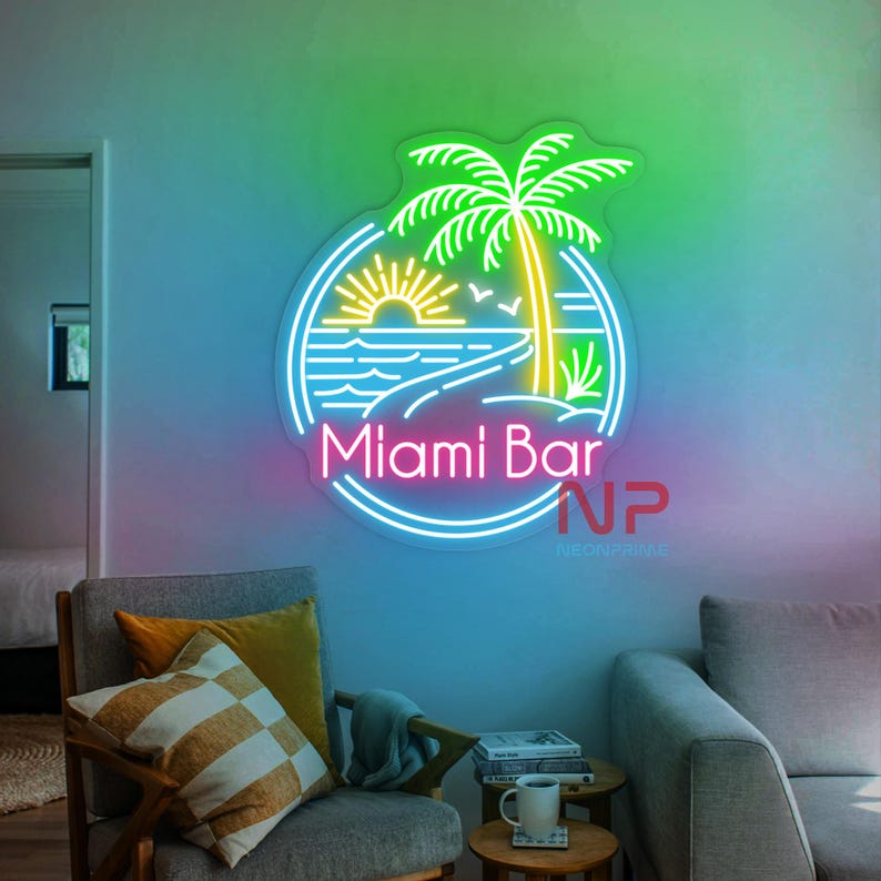 Miami Signs Fun Custom Name Miami Beach Neon Sign Palm Tree Summer Party Light Paradise ...