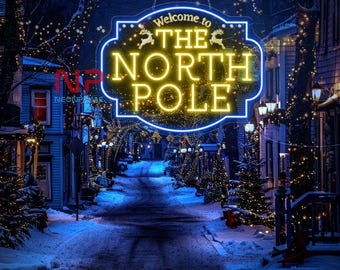 Die Nordpol-Leuchtreklame, Nordpol-gerichtete Leuchtreklame, Nordpol-Leuchtreklame, Nordpol-Dekor, Schild für Weihnachten, Feiertagsschild Geschenk