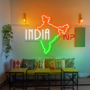 Carte de l'Inde Enseigne au néon personnalisée Inde cadeau République de l'Inde néon LED personnalisé pays Asie du Sud décoration murale lumière LED pour la décoration intérieure