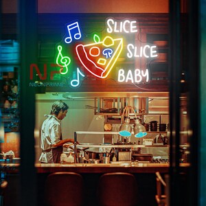 Slice Slice Baby Pizza Neon Sign, Pizza Neon Sign, Custom Neon Sign, Pizza LED Neon Sign, Kitchen Neon Sign, Fast Food Neon Sign