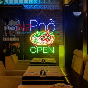 Pho Open Neon Sign Pho Wall Sign Vietnamese Food Neon Sign Vietnamese Restaurant Decor Sign Kitchen Decor Wall Custom Neon Sign Welcome Sign