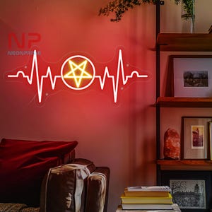 Pentagram Heart Beating Neon Sign, Heartagram LED Neon Sign, Halloween Decor Sign, Heartagram Wall Sign, Bedroom Decor Wall, Halloween Gift