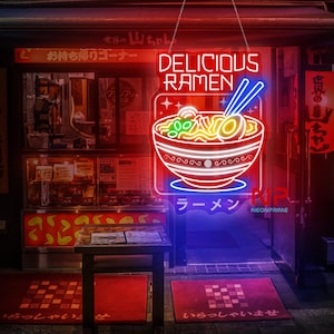 Letrero de neón de ramen delicioso, letrero de neón de ramen japonés, letrero LED de ramen personalizado, letrero de neón LED de ramen, letrero de neón de tazón de ramen, letrero de comida japonesa