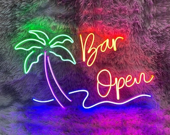 Bar Open Neon Sign, Open Sign For Bar, Neon Bar Signs, Bar Store Logo Sign, Open Neon Sign, Beach Bar,Tiki Bar Wall Decor,Summer Neon Art
