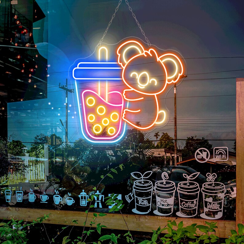 Koala Bubble Tea Neon Sign Boba Tea Neon Sign Cute Koala Neon Sign ...