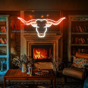 Texas Logo Neon Sign, Longhorns Cow Neon Sign, Custom Neon Sign, Animal Neon Sign, Longhorns Wall Decor, Texas western led light, Texas Gift