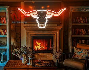 Texas Logo Neon Sign, Longhorns Cow Neon Sign, Custom Neon Sign, Animal Neon Sign, Longhorns Wall Decor, Texas western led light, Texas Gift