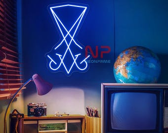 Sigil Of Lucifer, Lucifer Light Sign, Satanic Wall Sign, Satanism Neon Sign, The Seal of Satan, Custom Neon Sign, Bedroom Wall Decor