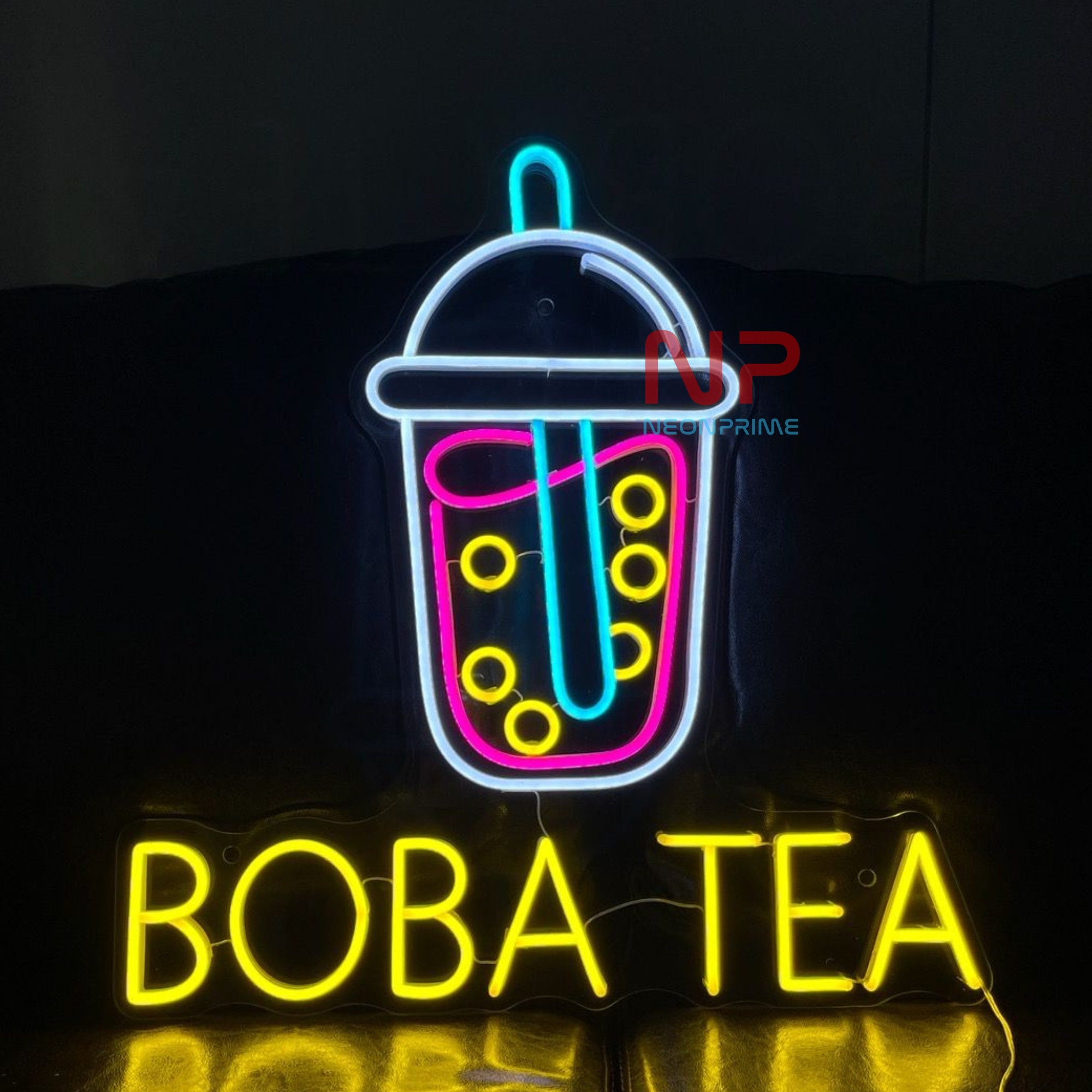 Cute Cat Drinking Boba Tea Neon Sign Bubble Tea Neon Light Milk Tea ...