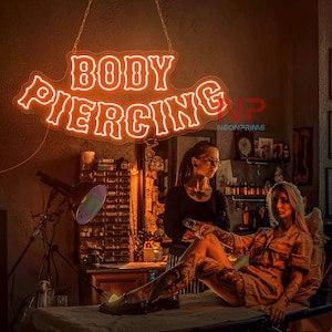 Body Piercing Neon Sign Piercing Business LED Neon Sign Tattoo Accessories Shop Wall Decor Custom Neon Sign Open Tattoo Piercing Shop Logo