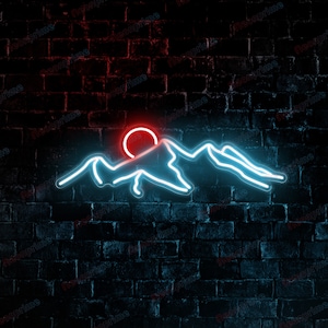 Mountain with Sunset Neon Sign, DESERT SUNSET Neon Sign, Living Room, Interior Design, Neon Sign Wall Art, Neon Sign Wall Decoration