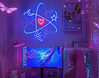 Heart Atom Neon Sign, Molecule Led Sign, Molecule Love Led Light, Bedroom Neon Sign, Satellite Neon Sign,  Custom Neon Sign, Universal Decor