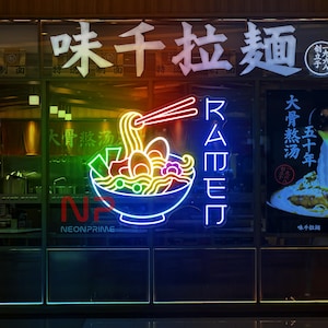 Letrero de neón de ramen, letrero de neón LED de ramen, letrero de ramen japonés, deliciosos fideos voladores, letrero de ramen personalizado, letrero de neón de tazón de ramen, letrero de bienvenida