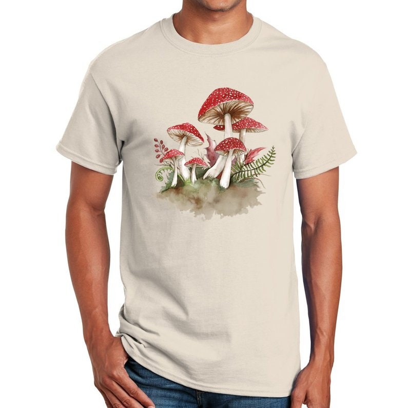 Vintage Style Mushroom T-shirt watercolor Red Toadstools Botanical ...