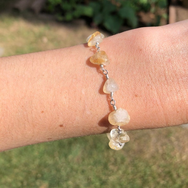 Citrine Bracelet / Joyful & Uplifting Bracelet / Wire Wrapped Bracelet / Handmade / Gemstone Chip Beads / Beaded Chain / Solar Plexus Chakra