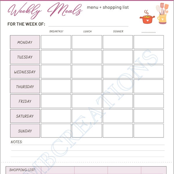 DIGITAL Weekly Meal Plan / Shopping List Template