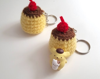 Crochet Custard Pudding / Flan Keychain with Cherry on Top