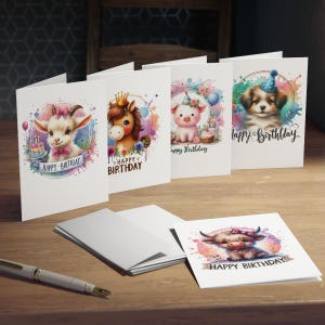 Biglietti di auguri, biglietti di compleanno, disegni di animali ad acquerello, eBay 5-Pack