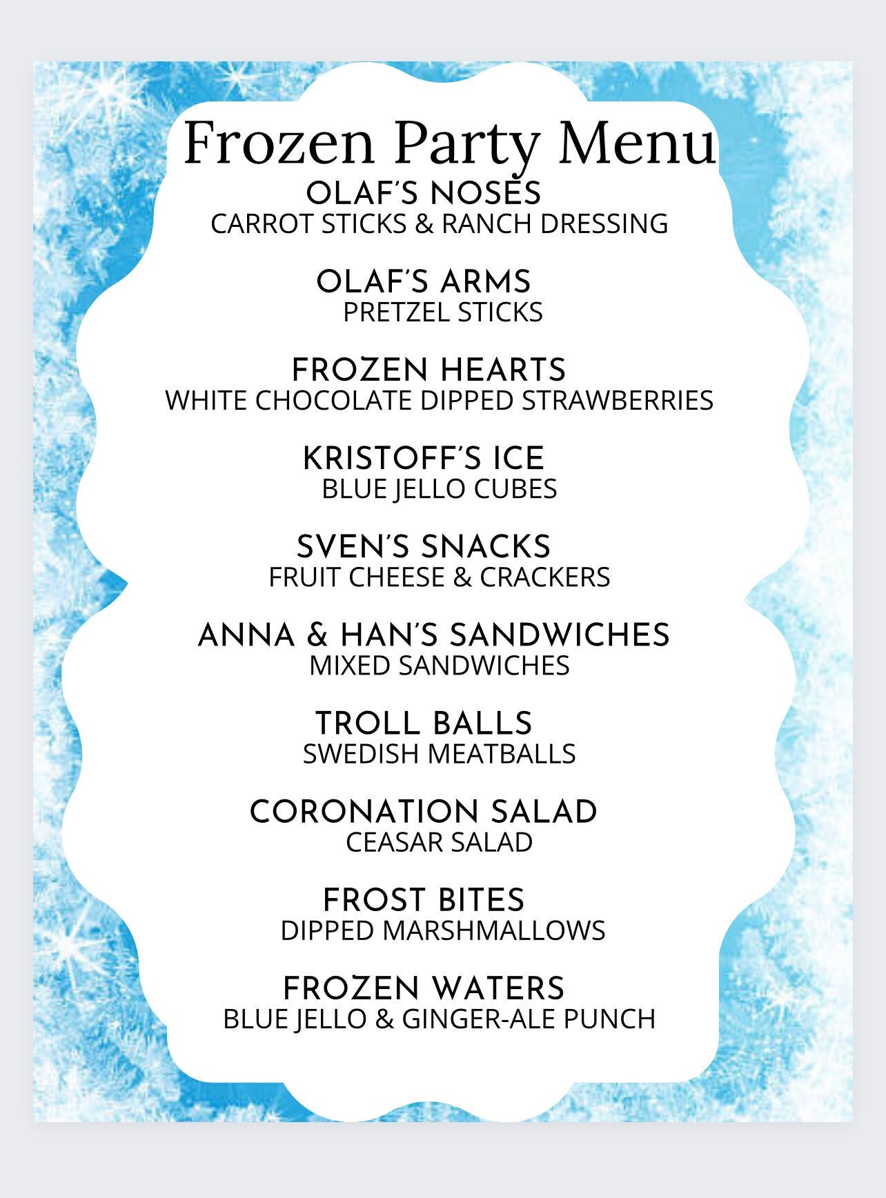 Frozen Table Signs - Etsy