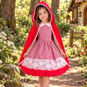 Fantasia infantil de Halloween para aniversário, cosplay, ensaio fotográfico, vestido na altura do joelho com capa e laço de cabelo.