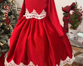 Red Velvet Christmas Holiday Infant Toddler Junior Long Sleeve Elegant Knee Length Photoshoot Dress