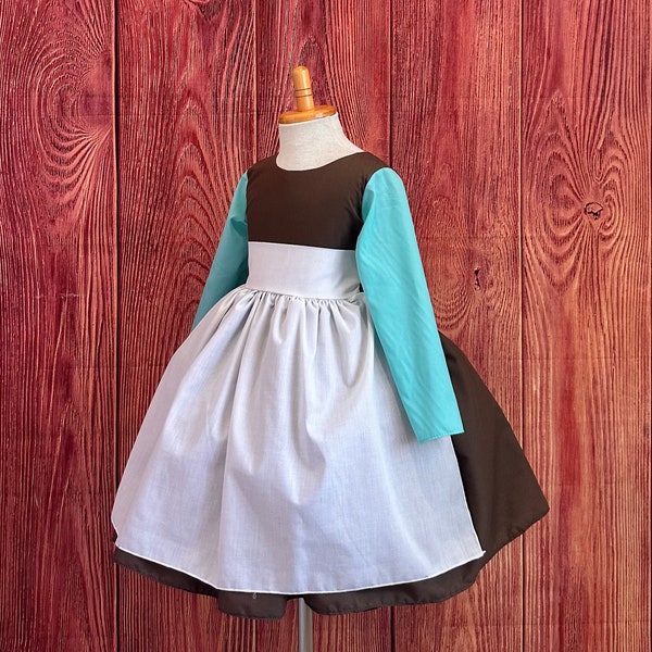 Maid Cleaning Dress With Apron  Halloween Dress Up Cosplay Theater Birthday Girl Infant Toddler Junior Cotton Long Sleeve Knee Length Dress