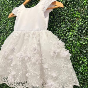 Weiß Spitze Stickerei Knielange Kommunion Hochzeit Blumenmädchen Taufe Säugling Kleinkind Kleid