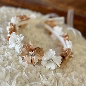 Ivory & Brown 3D Satin Flower Baby Girl Toddler Junior Headband Flower Girl Birthday Princess Summer Easter Hair Accessory