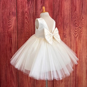 Ivory 4 Layer Tulle V-Back Classic Knee Length Elegant Wedding Flower Girl Summer Spring Birthday Girl Princess Trendy Chic Holiday Dress image 1