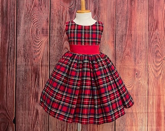 Sleeveless Christmas Holiday Buffalo Plaid Red Green Blue Knee Length Fall Wedding Country Infant Toddler Junior Girl Winter Dress