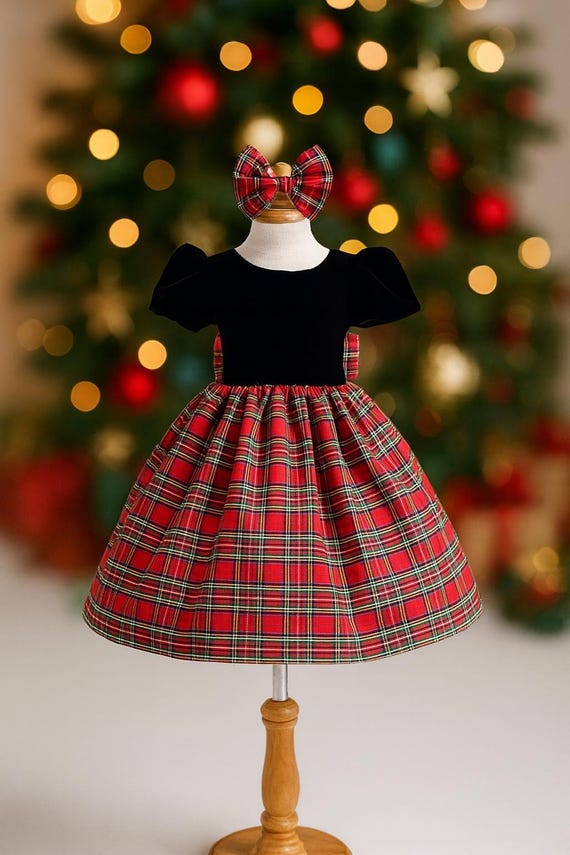 Red Christmas Black Velvet Knee Length Rustic Vintage Holiday Fall